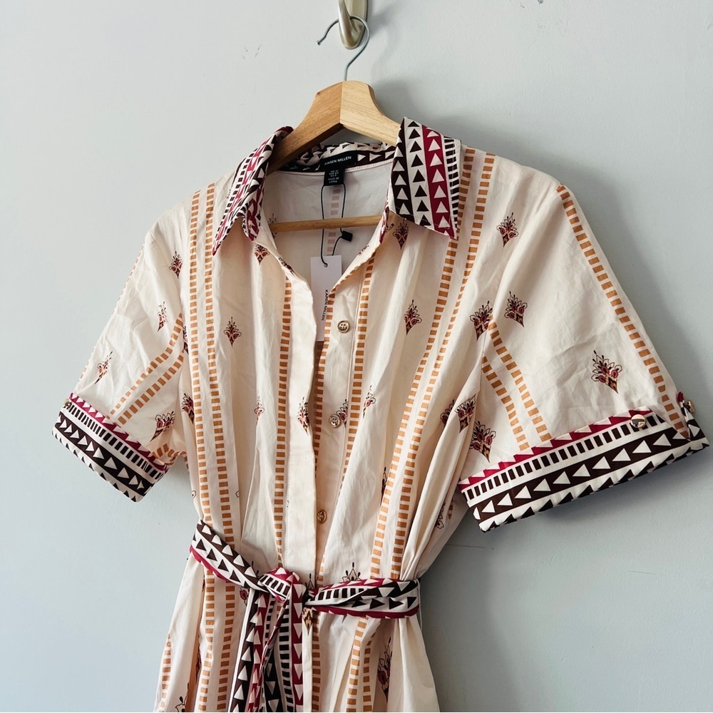Karen Millen Belted Paisley Print Midi Shirt Dress Cotton Sateen Size 8 New - Picture 3 of 7